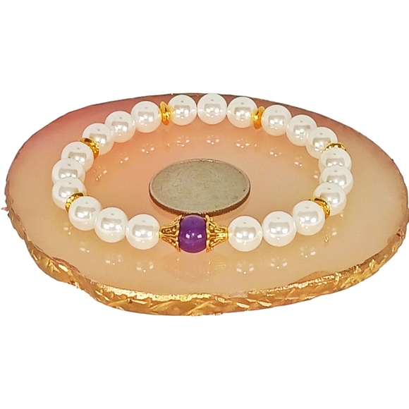 Mother Pearl Amethyst Mini Mala Coquette Girl Boho Chic Y2K Crystal Bracelet - Picture 2 of 11